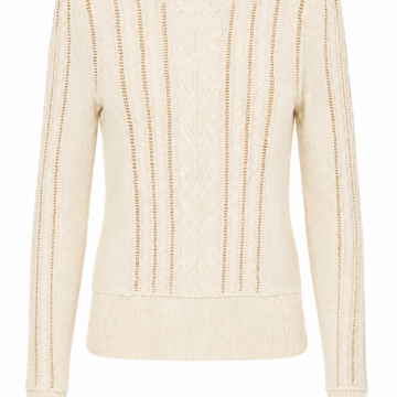 Cream Cable Knit Sweater with Round Neck