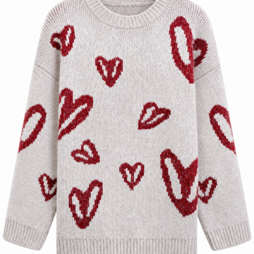 Burgundy V-Neck Knit Sweater with Ribbed Trims