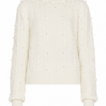 Crew Neck Cable Knit Sweater in Cream