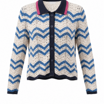 Striped Boat Neck Knit Sweater in Navy and White