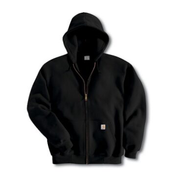Black Zip-Up Hooded Sweatshirt with Front Pockets
