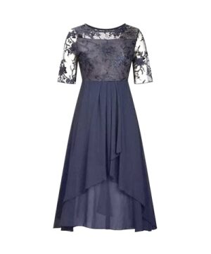 Elegant Navy Blue A-Line Fit-and-Flare Dress
